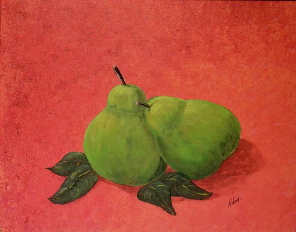 Fruit Art Print featuring the painting Pair of Pears by Nancy Sisco