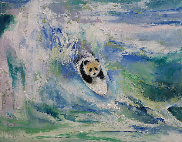 Surfer Art Print featuring the painting Panda Surfer by Michael Creese