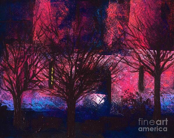 #abstractart #apparitions #artist #beautiful #colorful #collage #contemporaryart #expressionism #fineart #followart #ghosts #ghosthunters #instaartistic #instacool #interiordesign #instabeauty #luxury #modernart #newartwork #paranormal #scifi #surreal #trees #urban Art Print featuring the painting Paranormal Activity by Allison Constantino