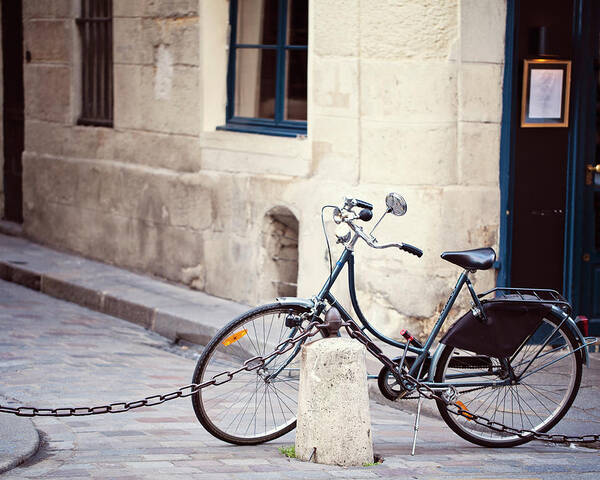Bicycle Art Print featuring the photograph Parked in Paris - Bicycle Photography by Melanie Alexandra Price