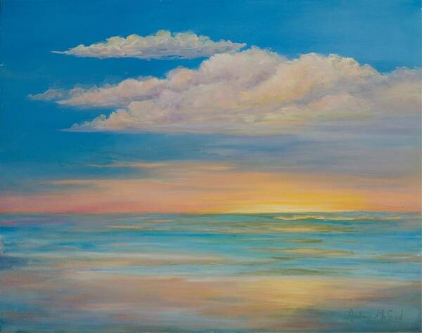 Ocean Sunrise Art Print featuring the painting Pastel Sunrise by Audrey McLeod