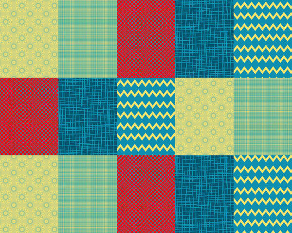 Patchwork Art Print featuring the digital art Patchwork Patterns - Muted Primary by Shawna Rowe