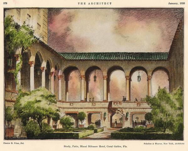 Patio Art Print featuring the painting Patio at Miami Biltmore Hotel. Coral Gables Florida 1926 by Schultze and Weaver
