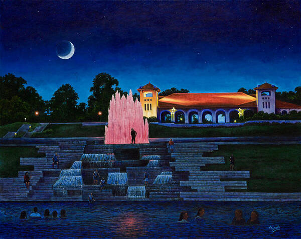 Forest Park Art Print featuring the painting Pavilion Fountains by Michael Frank