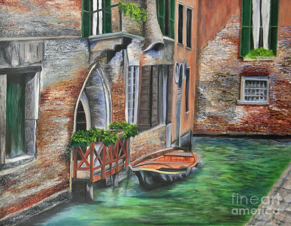 Venice Paintings Art Print featuring the painting Peaceful Venice Canal by Charlotte Blanchard