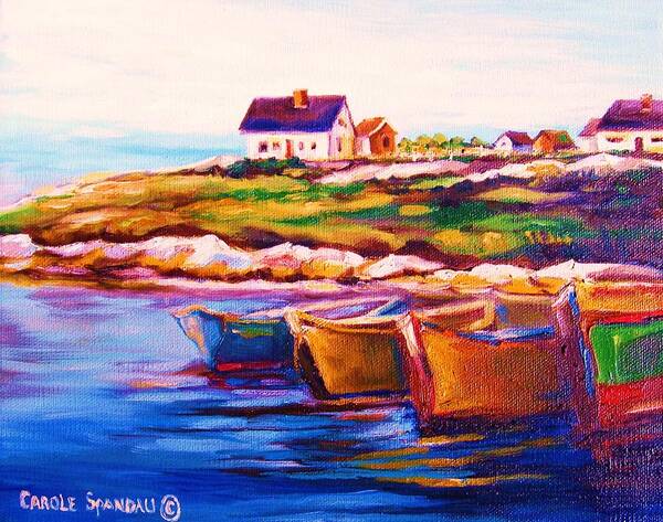 Row Boats Art Print featuring the painting Peggys Cove Four Row Boats by Carole Spandau