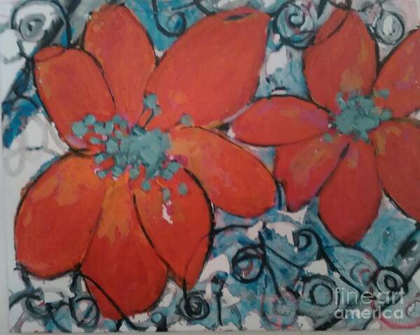 Orange Art Print featuring the painting Piizzas by Sherry Harradence