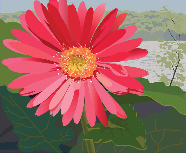 Pink Art Print featuring the painting Pink Gerbera Daisy by Marian Federspiel