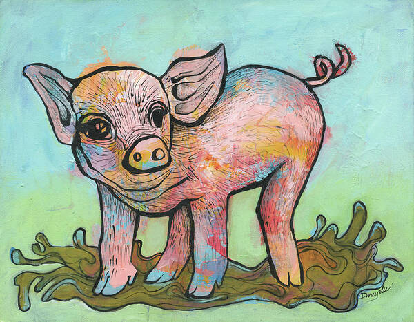 Piglet Art Print featuring the painting Playful piglet by Darcy Lee Saxton