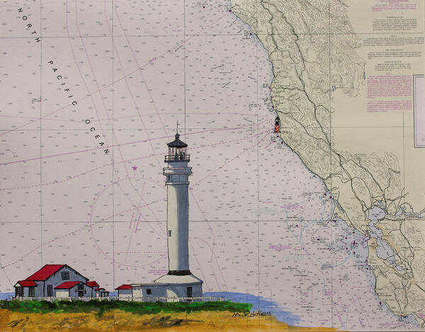 California Art Print featuring the painting Point Arena Lighthouse on a NOAA Nautical Chart by Mike Robles