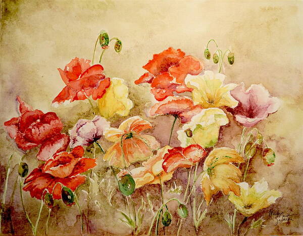 Poppies Art Print featuring the painting Poppies by Marilyn Zalatan