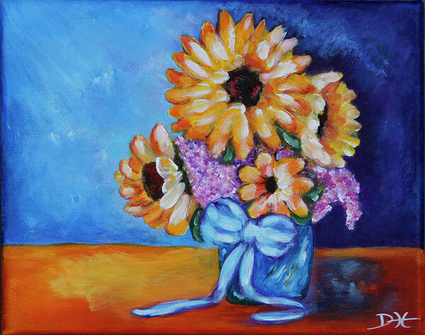 Pot Art Print featuring the painting Pot Of Sunflowers by Diana Haronis