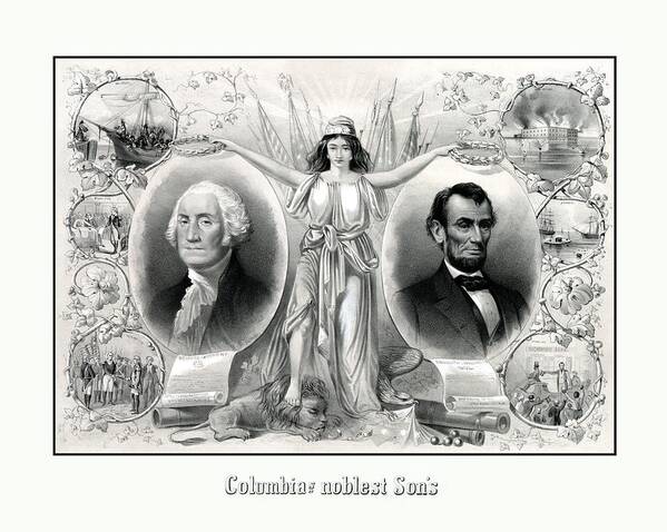 Abraham Lincoln Art Print featuring the drawing Presidents Washington and Lincoln by War Is Hell Store