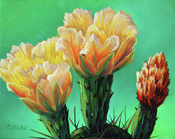Flower Art Print featuring the painting Prickly Pear Buds by Cheryl Fecht
