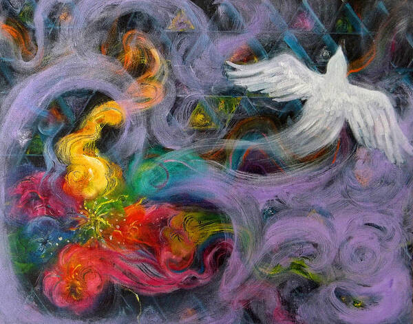 Dove Art Print featuring the painting Prophetic Message Sketch Painting 10 Divine Pattern Dove by Anne Cameron Cutri