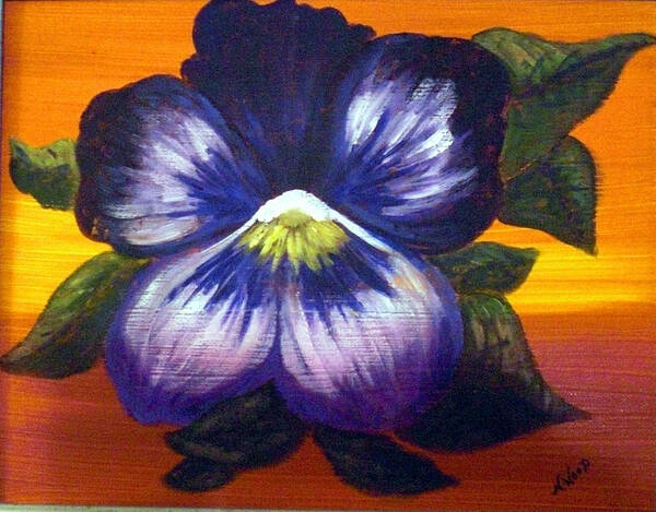 Pansy Art Print featuring the painting Purple Pansy on Orange by Nancy Sisco