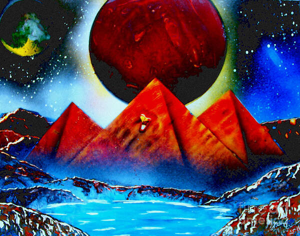 Space Art Art Print featuring the painting Pyramids 4663 E by Greg Moores