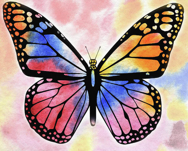 Rainbow Butterfly Art Print featuring the painting Rainbow Butterfly by Irina Sztukowski