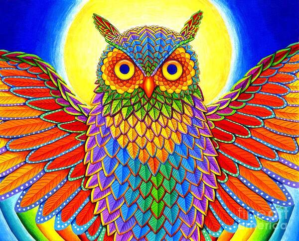 Owl Art Print featuring the drawing Rainbow Owl by Rebecca Wang