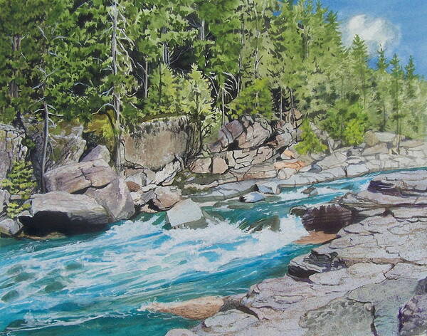 Landscape Art Print featuring the mixed media Rapid River by Constance Drescher