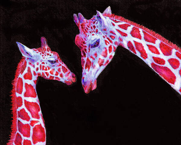 Jane Schnetlage Art Print featuring the digital art Read And Black Giraffes by Jane Schnetlage