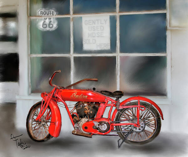 Motorcycles Art Print featuring the painting Red Hot Tail Gunner by Colleen Taylor