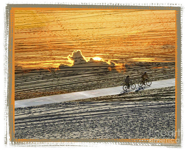 Beach Art Print featuring the digital art Riding off into the Sunset by Chuck Brittenham