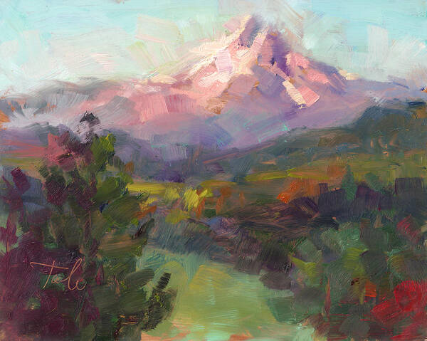 Mountain Art Print featuring the painting Rise and Shine - Mt. Hood by Talya Johnson
