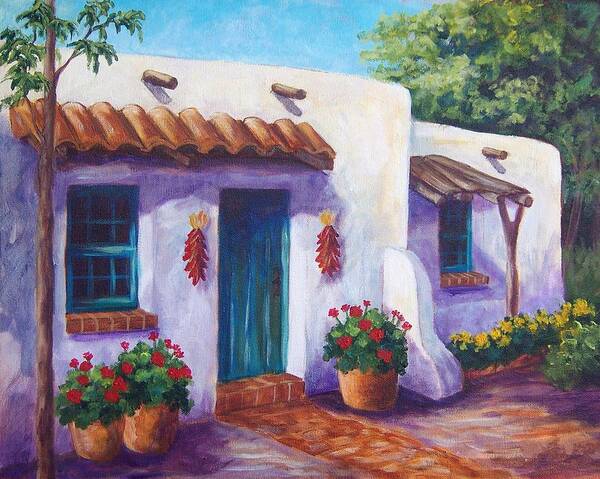 Landscape Art Print featuring the painting Riverbend Adobe by Candy Mayer