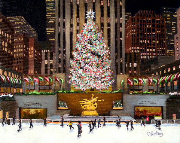 Christine Hopkins Art Print featuring the painting Rockefeller Center - New York City by Christine Hopkins