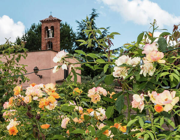 Roma Primavera Art Print featuring the photograph Rome bell tower from roses garden by Daniele Chiarottini