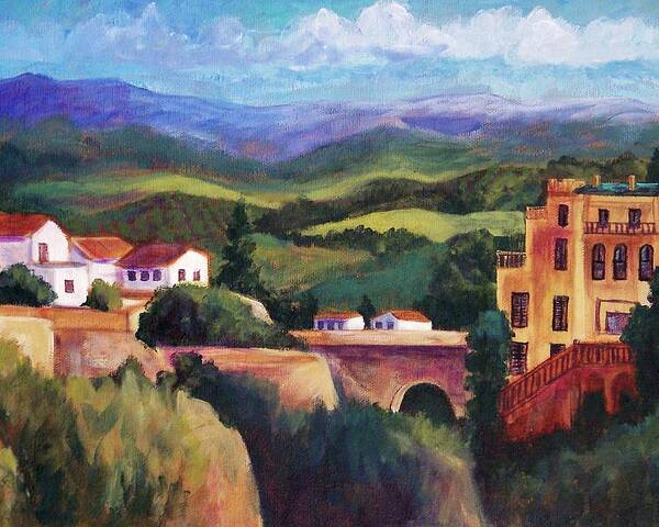 Ronda Landscape Art Print featuring the painting Ronda View from the Bridge by Candy Mayer