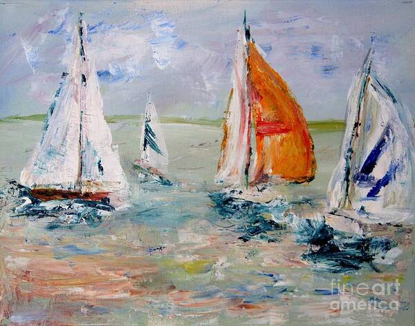 Sailboats And Abstract 2 Art Print featuring the painting Sailboat studies 3 by Julie Lueders 