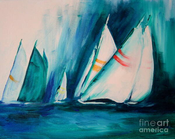 Sailboats And Abstract 2 Art Print featuring the painting Sailboat studies by Julie Lueders 