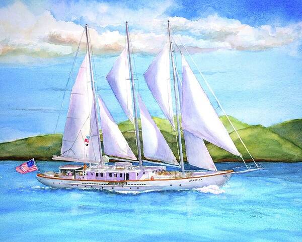 Luxury Yacht Art Print featuring the painting Sailing Yacht British Virgin Islands by Carlin Blahnik CarlinArtWatercolor