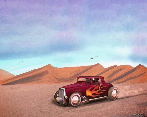 American Art Print featuring the painting Salt Flats Racer by Ken Morris
