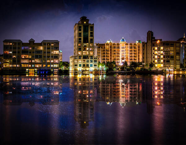 Night Shots Art Print featuring the photograph Sarasota Bay After Dark by Claudia Abbott