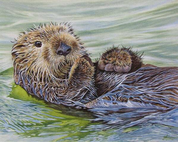 Otter Art Print featuring the painting Sea Otter by Greg and Linda Halom