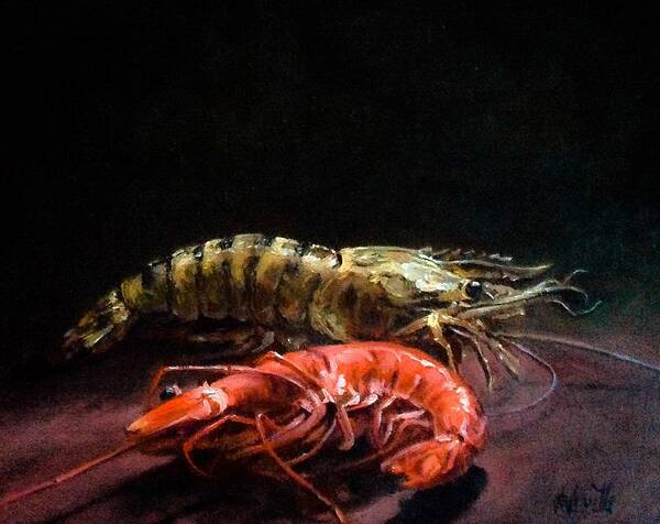 Still Life With Malaysian Tiger Prawns Art Print featuring the painting Seafood by Raouf Oderuth