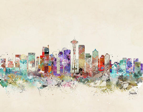 Seattle City Skyline Art Print featuring the painting Seattle Skyline by Bri Buckley