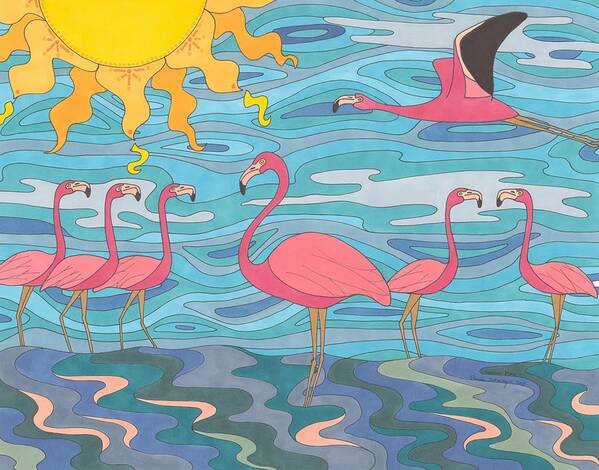 Flamingo Art Print featuring the drawing Seeing Pink by Pamela Schiermeyer