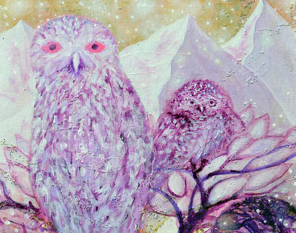  Art Print featuring the painting Seventh Chakra Angels Owls In the Light by Ashleigh Dyan Bayer