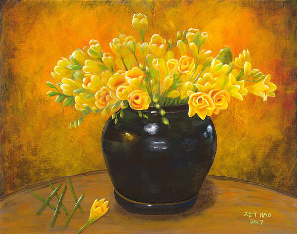 Freesia Art Print featuring the painting A gift from the past by Helian Cornwell