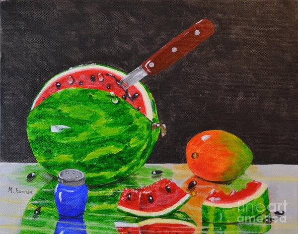 Melon Art Print featuring the painting Sliced Melon by Melvin Turner