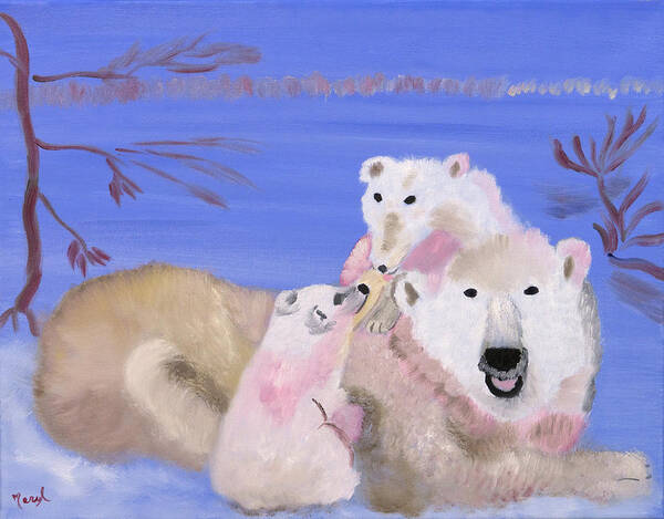 Polar Bears Art Print featuring the painting Frosty Polar Love by Meryl Goudey