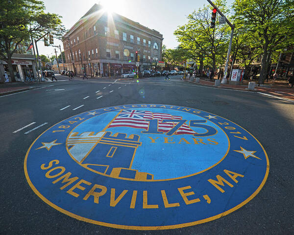 Somerville Art Print featuring the photograph Somerville MA Davis Square 175 Years by Toby McGuire