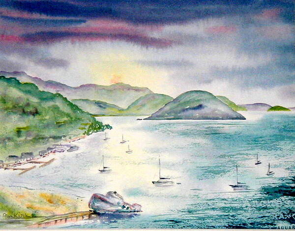 Tortola Art Print featuring the painting Sopers Hole Sunset by Diane Kirk