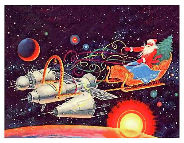 Space Art Print featuring the mixed media Space Santa Claus by Long Shot