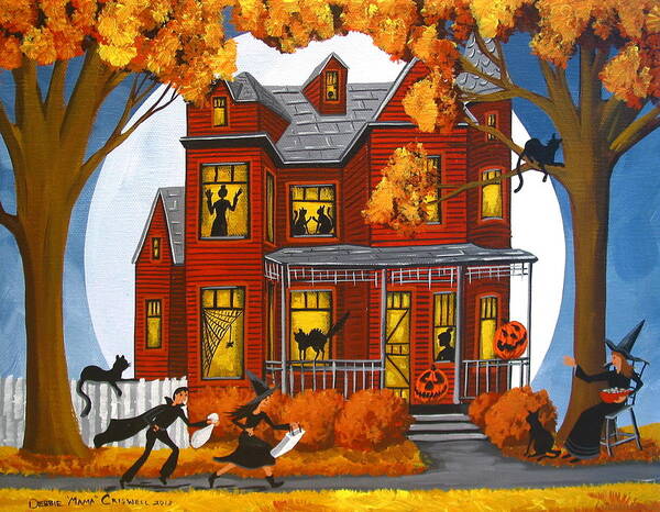 Folk Art Art Print featuring the painting Spook House - artist folkartmama by Debbie Criswell