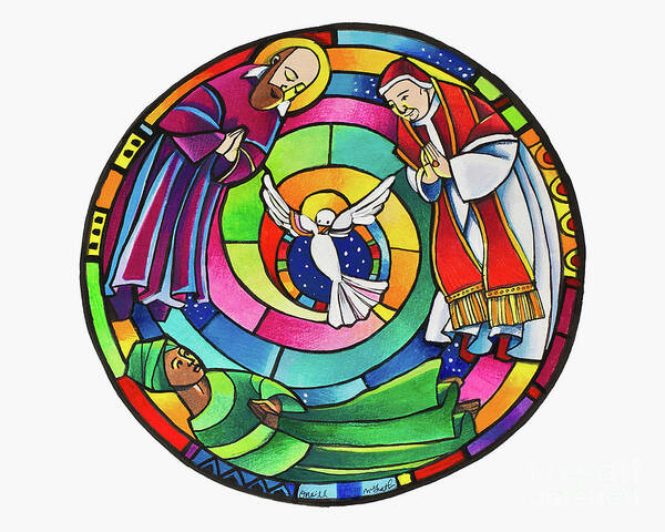 St. Francis De Sales Art Print featuring the painting St. Francis de Sales, Thea Bowman, St. John XXIII Mandala - MMFTJ by Br Mickey McGrath OSFS